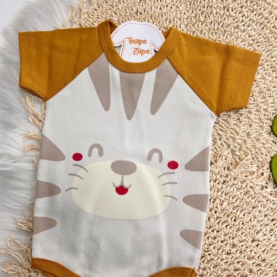 Conj. Body Manga Curta Gatinho e Calça - Caramelo